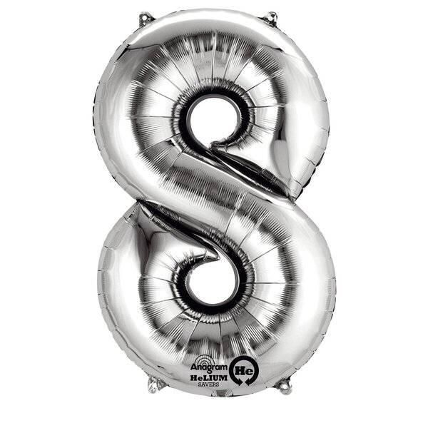 Folienballon Zahl 8 - silber.