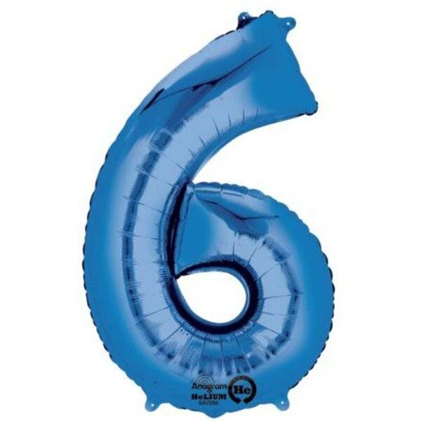Folienballon XXL Zahl 6 - blau.