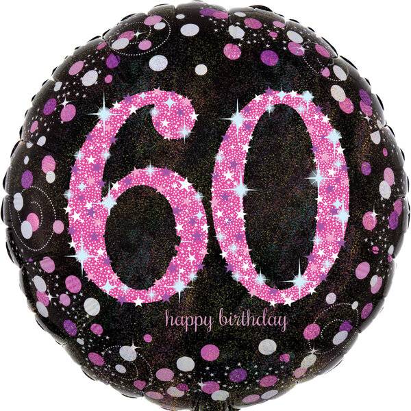 Folienballon Happy Birthday 60 - Ø 43 cm schwarz/pink Konfetti.