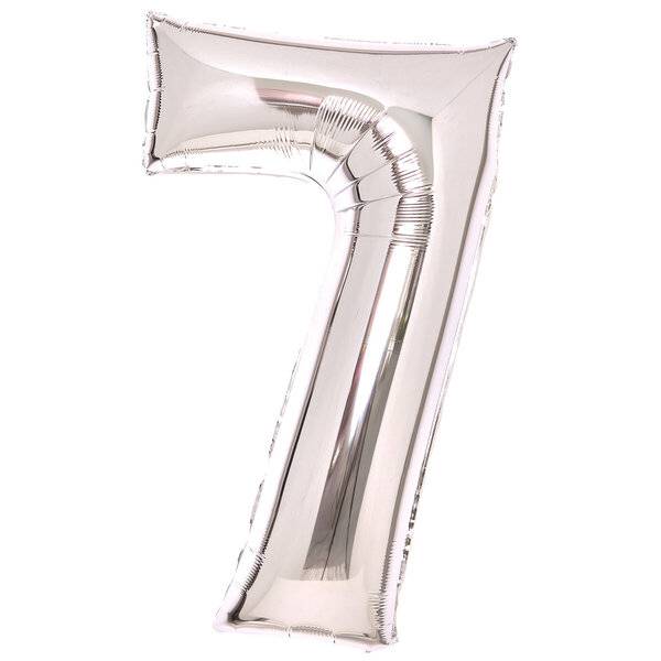 Folienballon XL Zahl 7 - 63 cm silber.