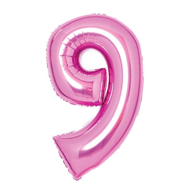 Folienballon XL Zahl 9 - 63 cm pink.