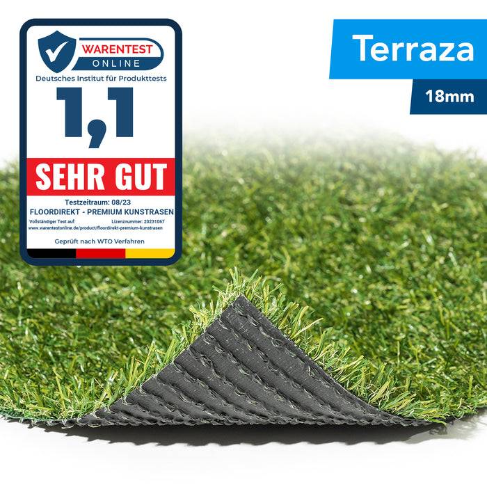 FLOORDIREKT Kunstrasen Terraza - Robust & UV-stabil - In verschiedenen Größen erhältlich - Frei von Blei & Kalium - 200 × 400 cm - 18 mm