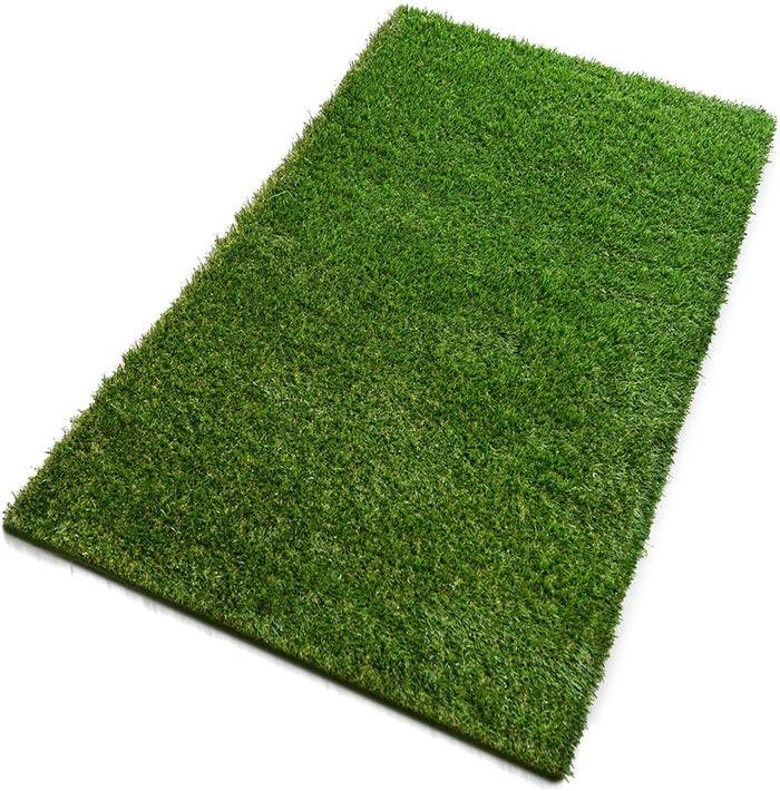 Ein rechteckiger Fleck üppig grünen Grases, gleichmäßig gemäht, die gesamte Fläche bedeckend, ähnlich einem kleinen Rasen oder einer Grasmatte.