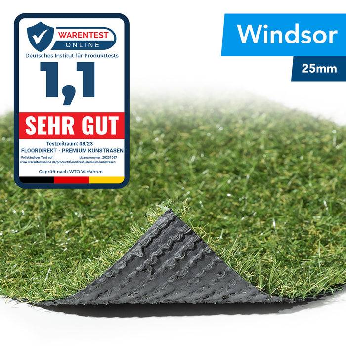 Das Bild zeigt künstliches Gras mit der Bezeichnung „Windsor