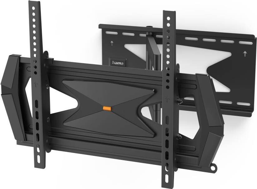 Eine schwarze verstellbare Wandhalterung, konzipiert für Flachbildfernseher mit einem Neigungs- und Schwenkungsmechanismus für optimale Betrachtungswinkel.