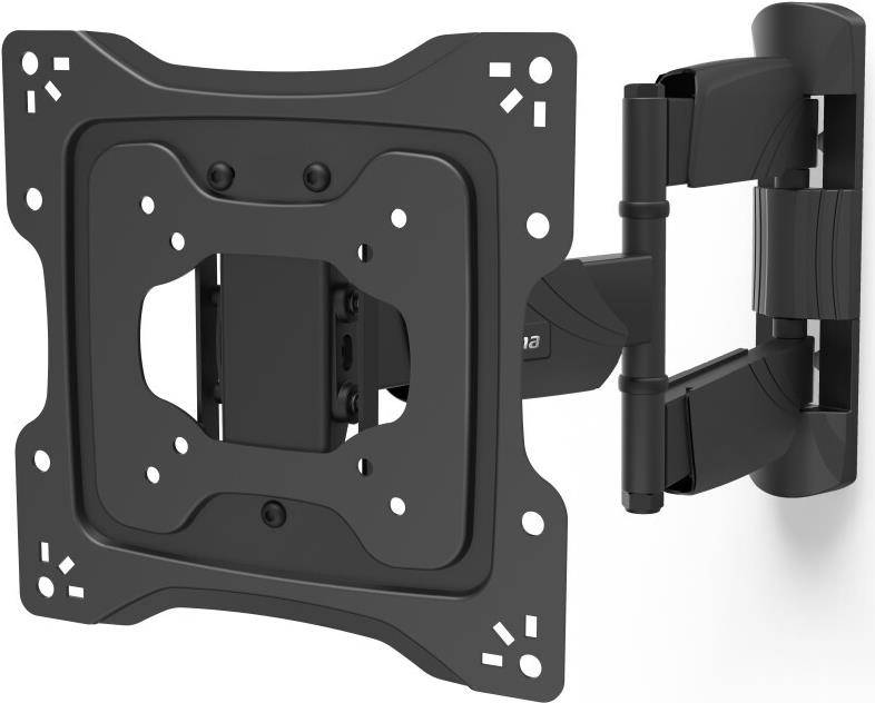 An der Wand montierte schwarze TV-Halterung mit verstellbarem Arm für flexible Bildschirmpositionierung. Geeignet für mittlere Flachbildschirme.