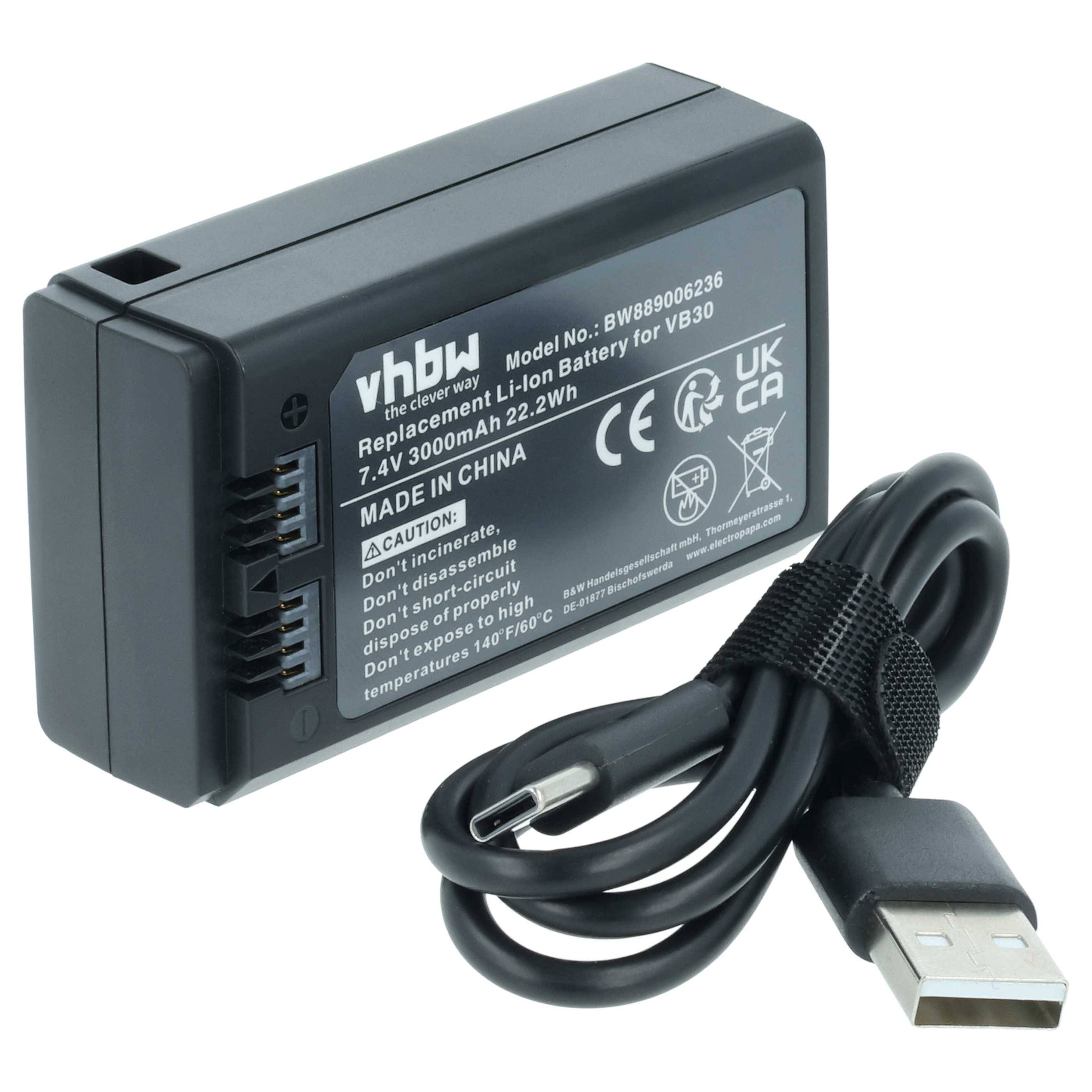 vhbw Akku kompatibel mit Godox V1, Ring 72, V1 Pro, AD100 Pro, MF-R76, V100 Blitzgerät, Kamera-Blitz (3000 mAh, 7,4 V, Li-Ion)
