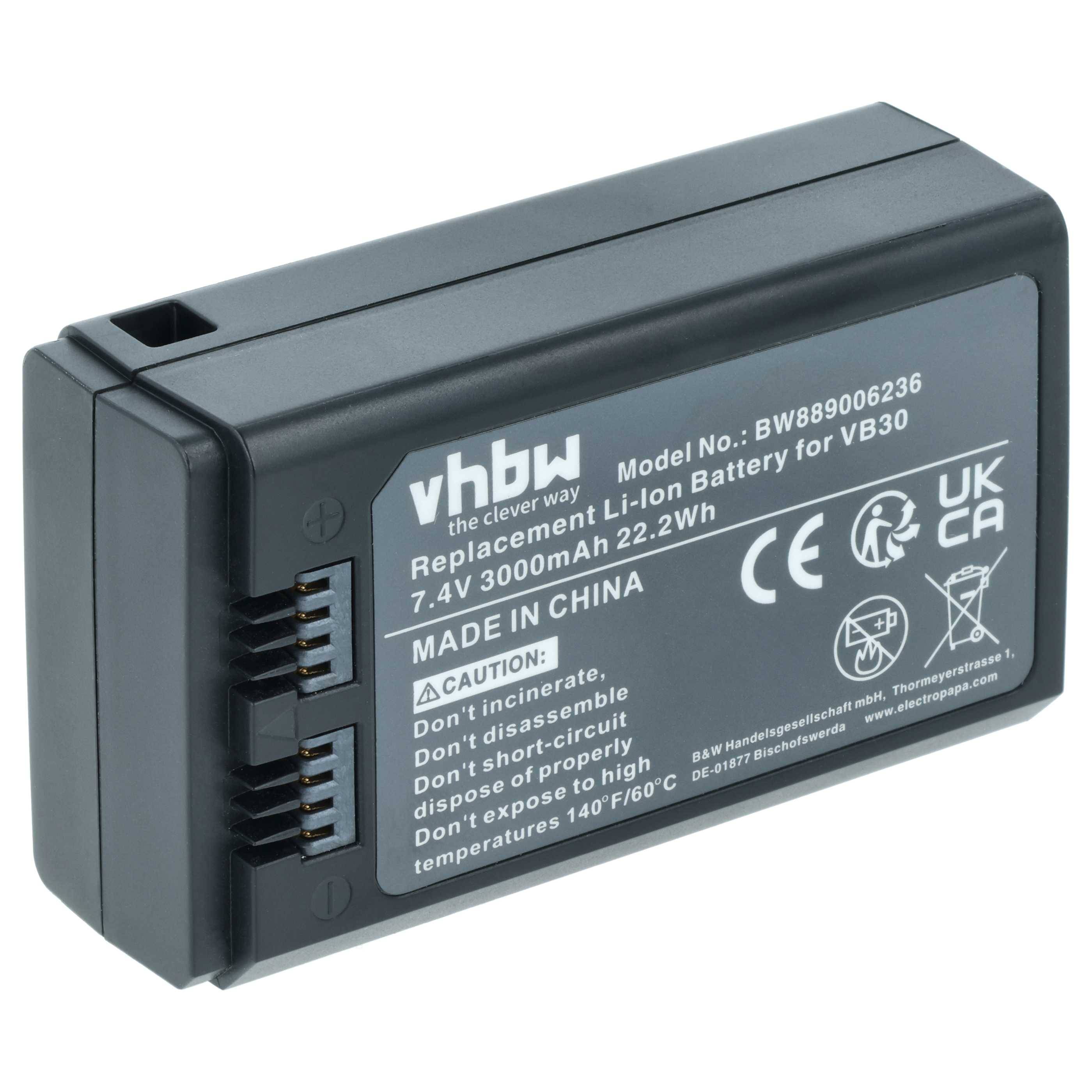 vhbw Akku kompatibel mit Godox V1, Ring 72, V1 Pro, AD100 Pro, MF-R76, V100 Blitzgerät, Kamera-Blitz (3000 mAh, 7,4 V, Li-Ion)