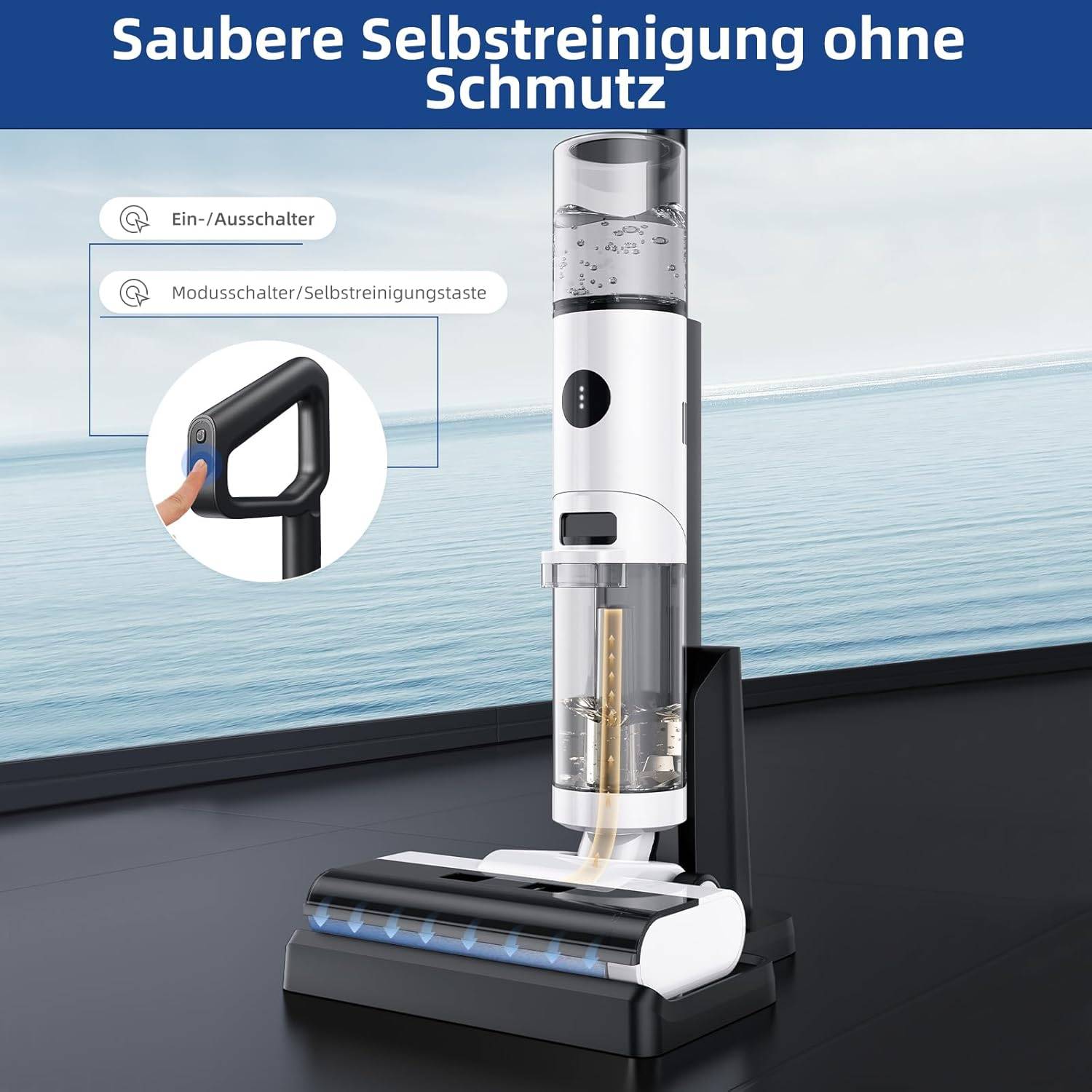 JONR ED12 Nass Trockensauger Akku, Selbstreinigung, Saug Wisch Staubsauger, Saugwischer Kabellos, Kantenreinigungsbürste 6mm, Anti-Verwirrungs