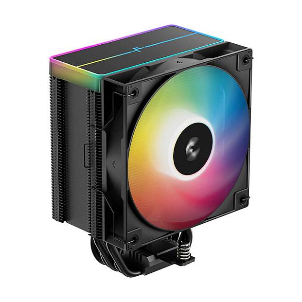 Computerkühler mit RGB-Beleuchtung, zeigt einen großen Lüfter und einen Kühlkörper.