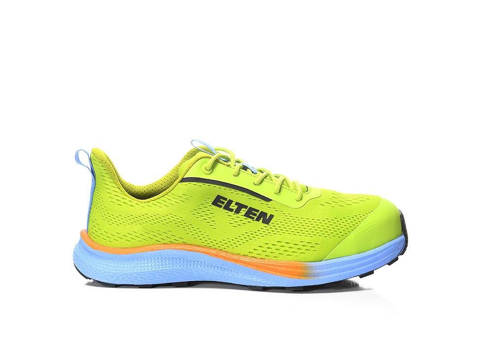 Leuchtend grüner Sportschuh mit dem Wort „ELTEN