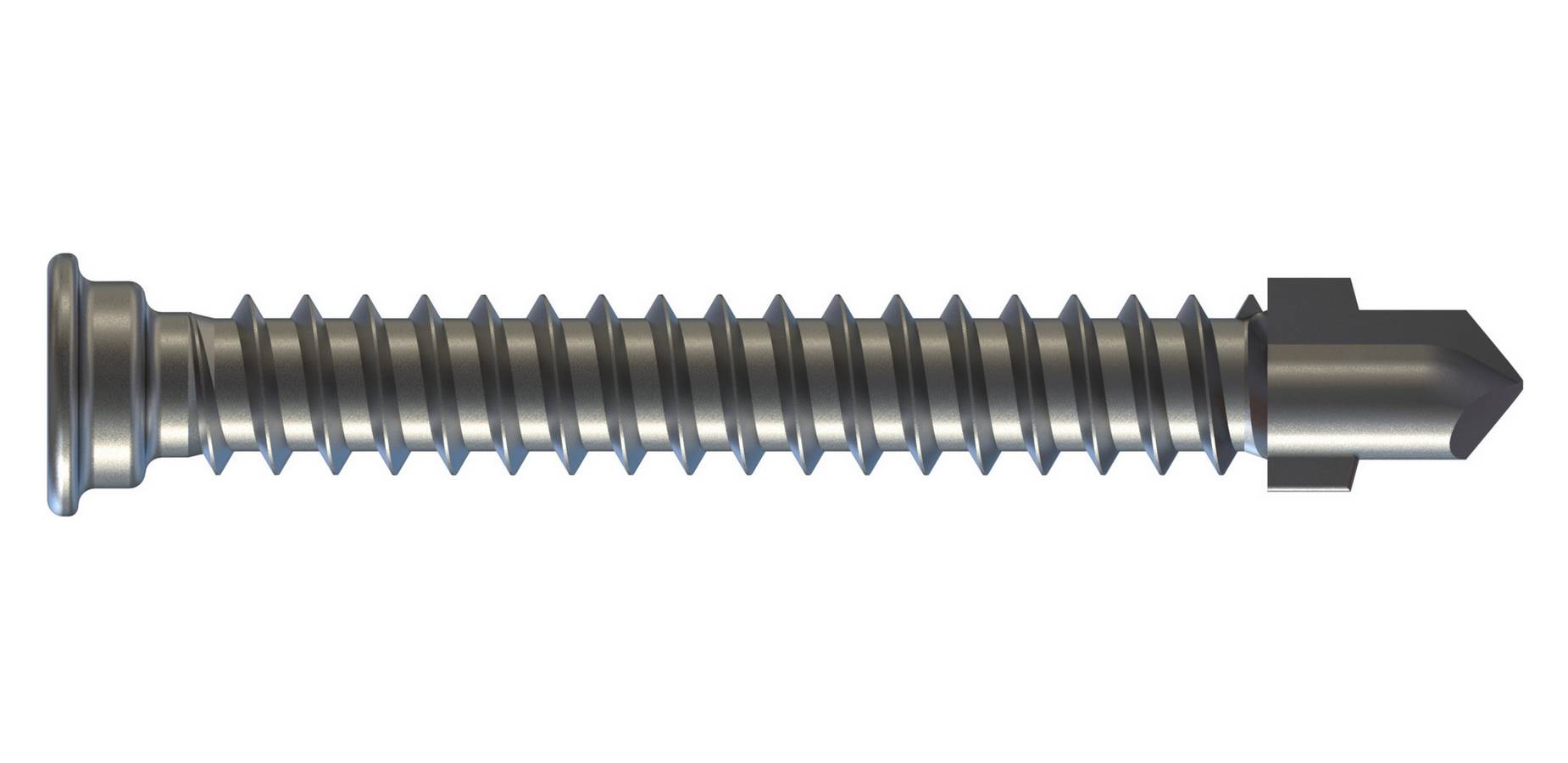 Ein Nahaufnahmebild einer metallischen Gewindestange, das ihre spiralförmigen Rillen und glänzende Oberfläche zeigt.