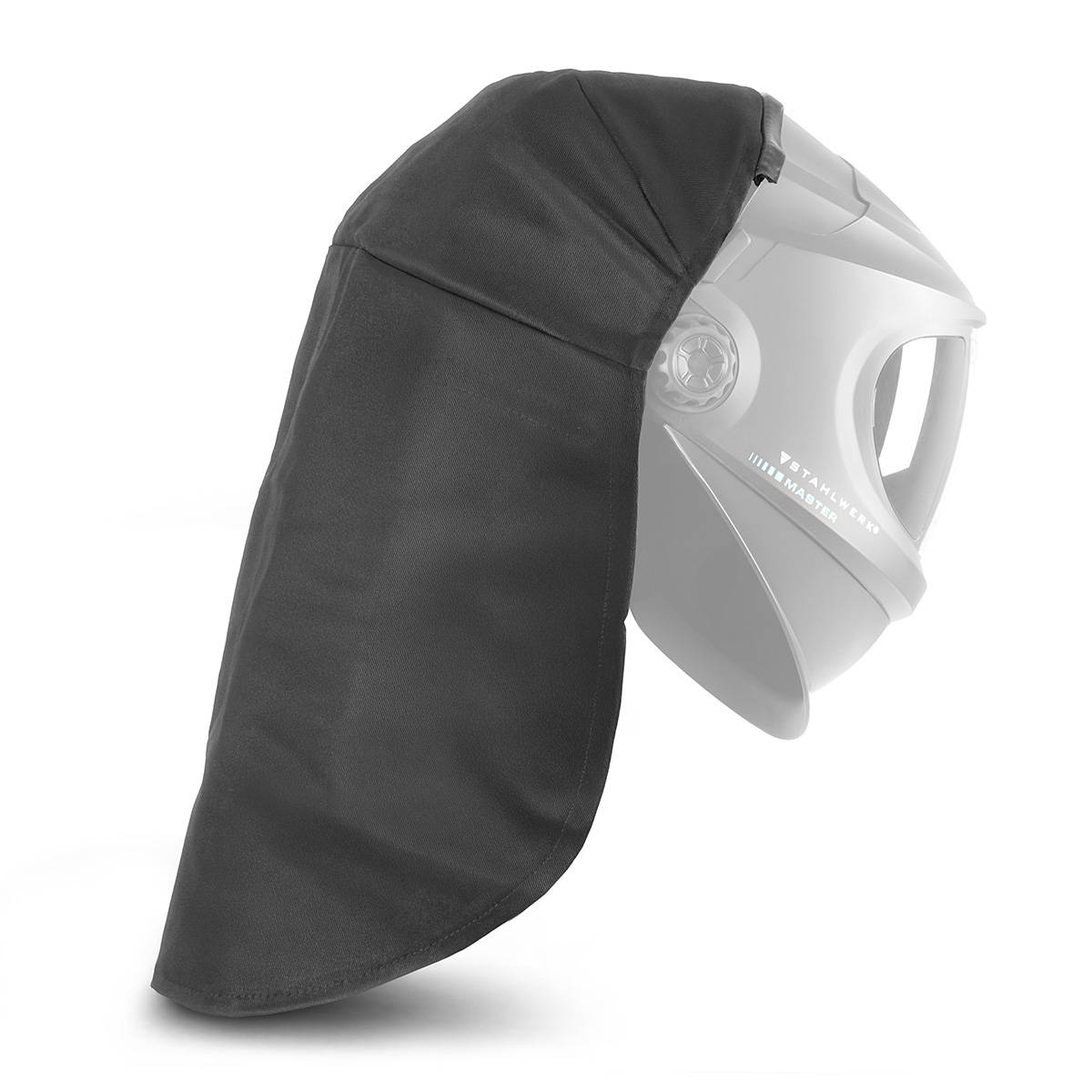 Eine schwarze Helmvisier-Verlängerung, die an einen Motorradhelm angebracht ist und zusätzlichen Sonnenschutz bietet.