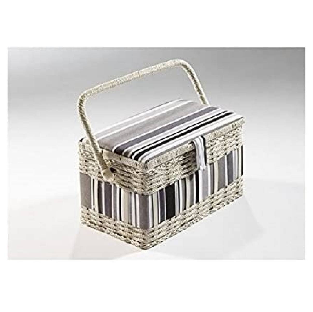 Nähkorb eckig weiß Textil in grau