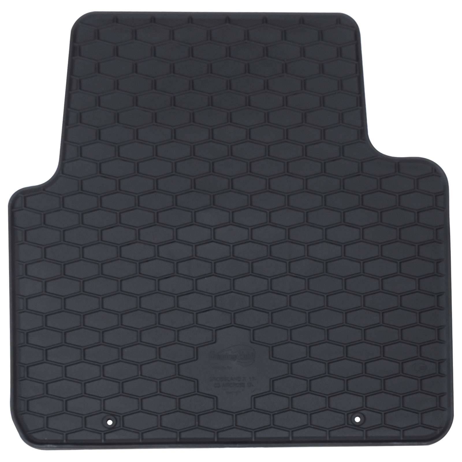 Eine schwarze Gummi-Autofußmatte mit hexagonalem Muster, entwickelt für Langlebigkeit und Schutz vor Schmutz und Verschüttungen.