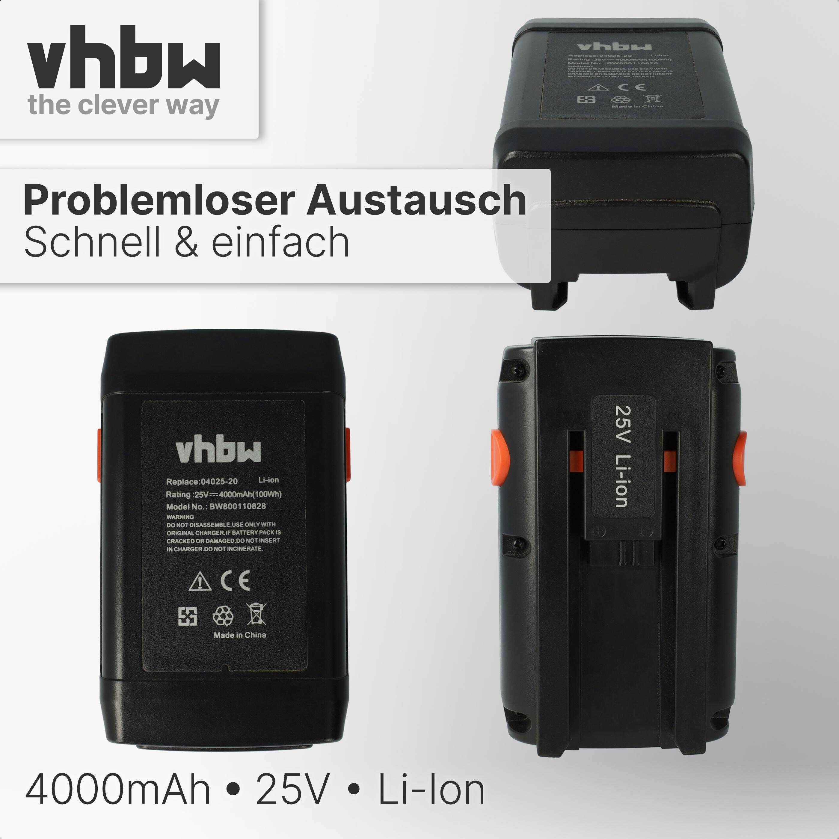 vhbw Akku kompatibel mit Gardena 525563001, 4025-00.640.00 Rasenmäher (4000mAh 25V Li-Ion)