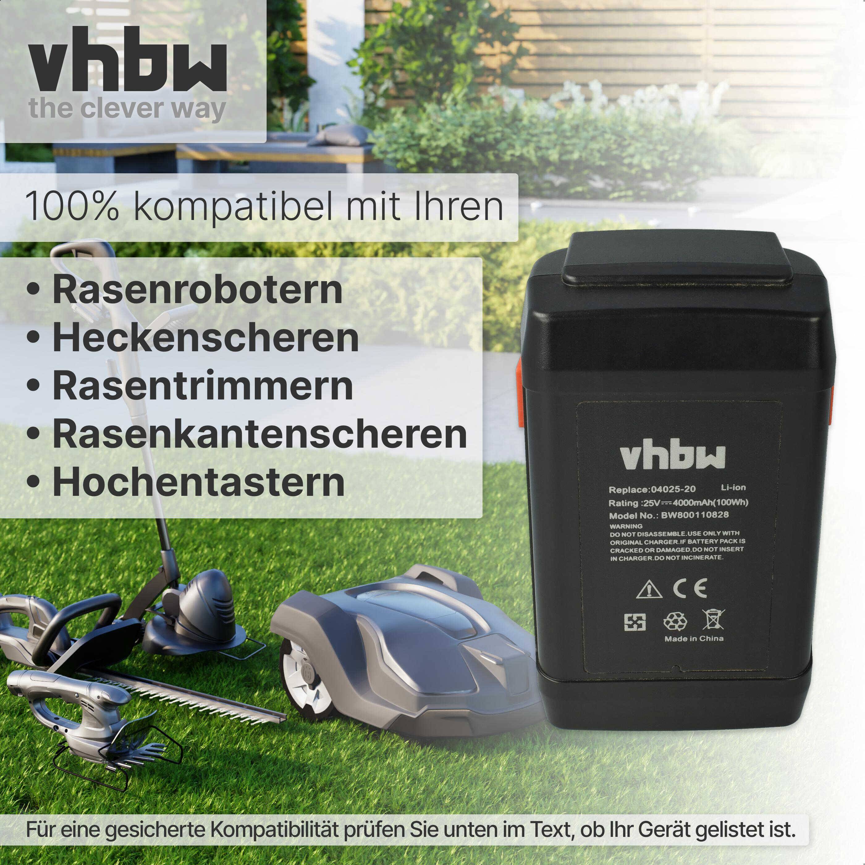 vhbw Akku kompatibel mit Gardena 525563001, 4025-00.640.00 Rasenmäher (4000mAh 25V Li-Ion)