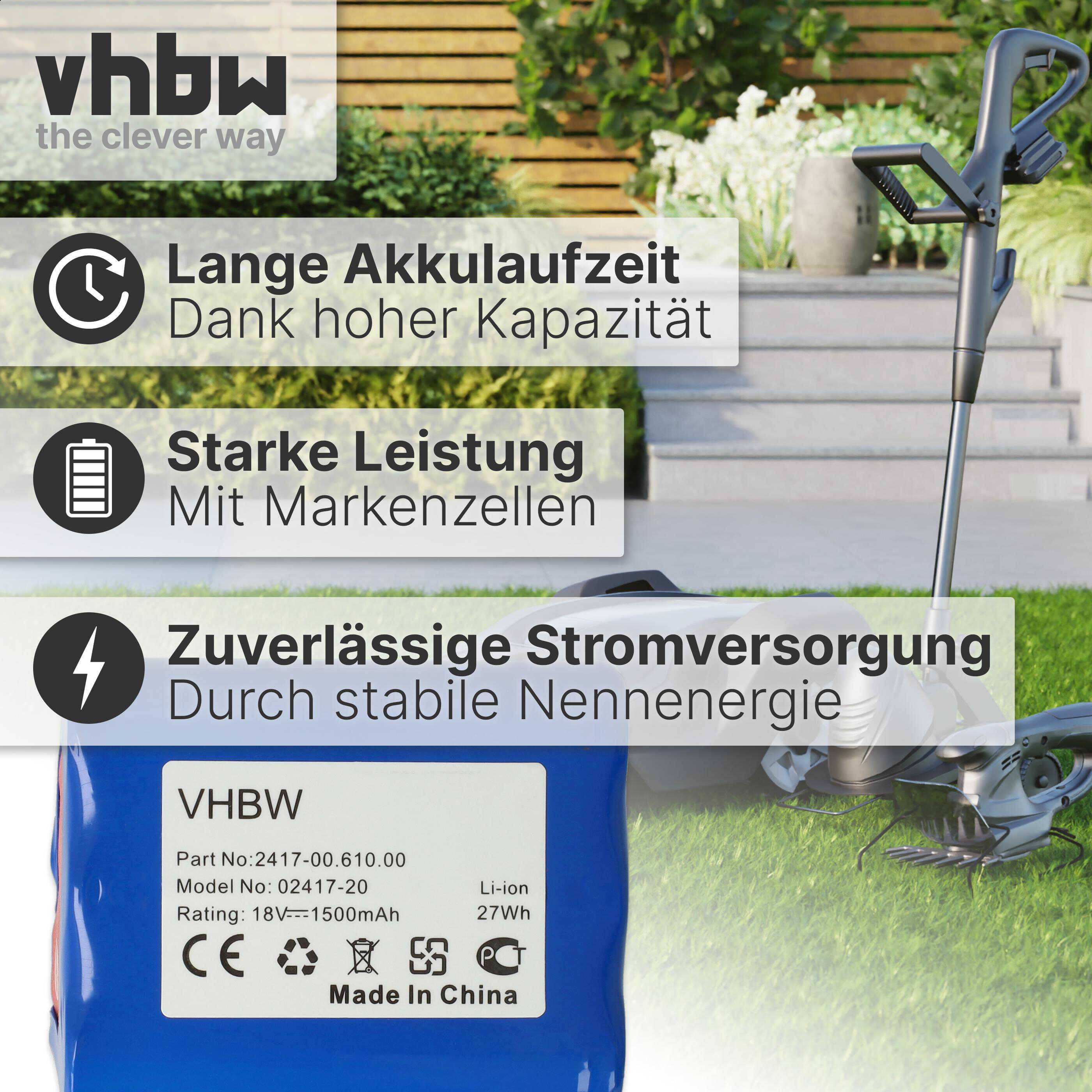 vhbw Akku Ersatz für Gardena 2417-00.610.00 für Rasenmäher Grasschere, Strauchschere (1500mAh 18V Li-Ion)