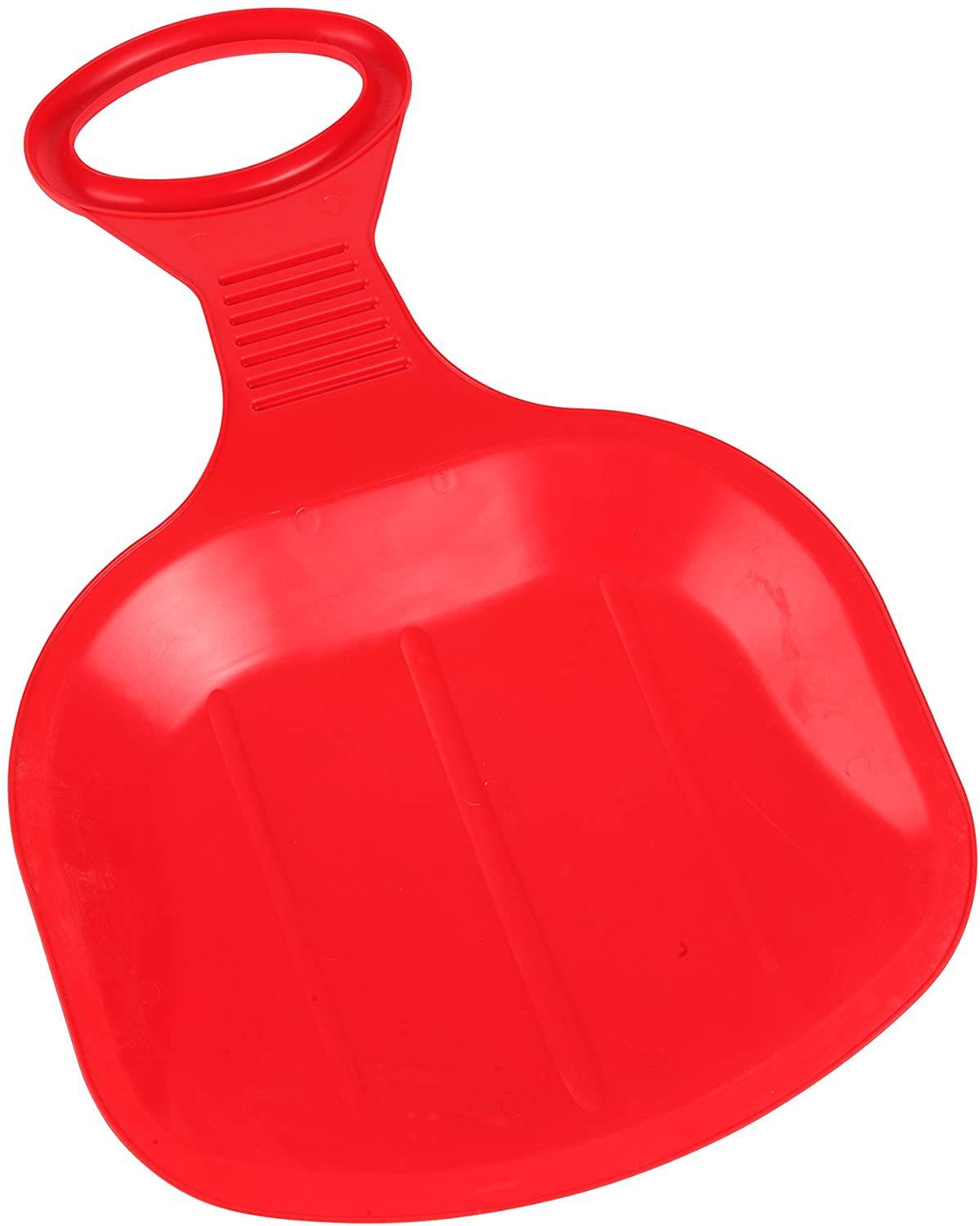 Eine rote Kunststoffkehrschaufel mit Griff, konzipiert zum Reinigen und Sammeln von Schmutz, auf einfachem Hintergrund dargestellt.