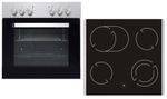Ein schwarz-silberner Einbauofen und Keramik-Kochfeld mit vier Brennern.