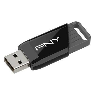 Ein schwarzes USB-Speicherstick mit „PNY