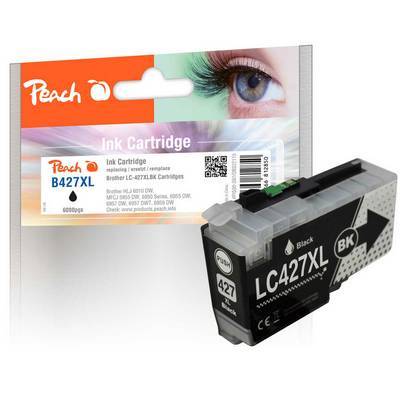 Peach B427XL Tintenpatrone' Packung mit einer Grafik einer Tintenpatrone und einem Teil eines Auges. Der Text besagt: '600 Seiten' und 'LC427XL BK'.