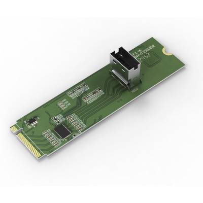 Eine grüne Computerschaltplatine mit metallischen Steckerpins und elektronischen Komponenten, mit einer schwarzen Buchse oben.