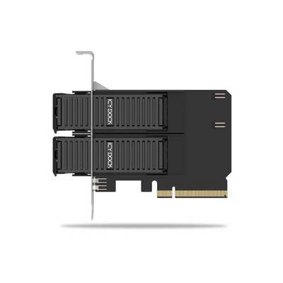 Eine Computererweiterungskarte mit zwei Anschlüssen für Datenverbindungen, die in Netzwerkservern oder Speichersystemen für Hochgeschwindigkeitsdatenübertragungen verwendet wird.
