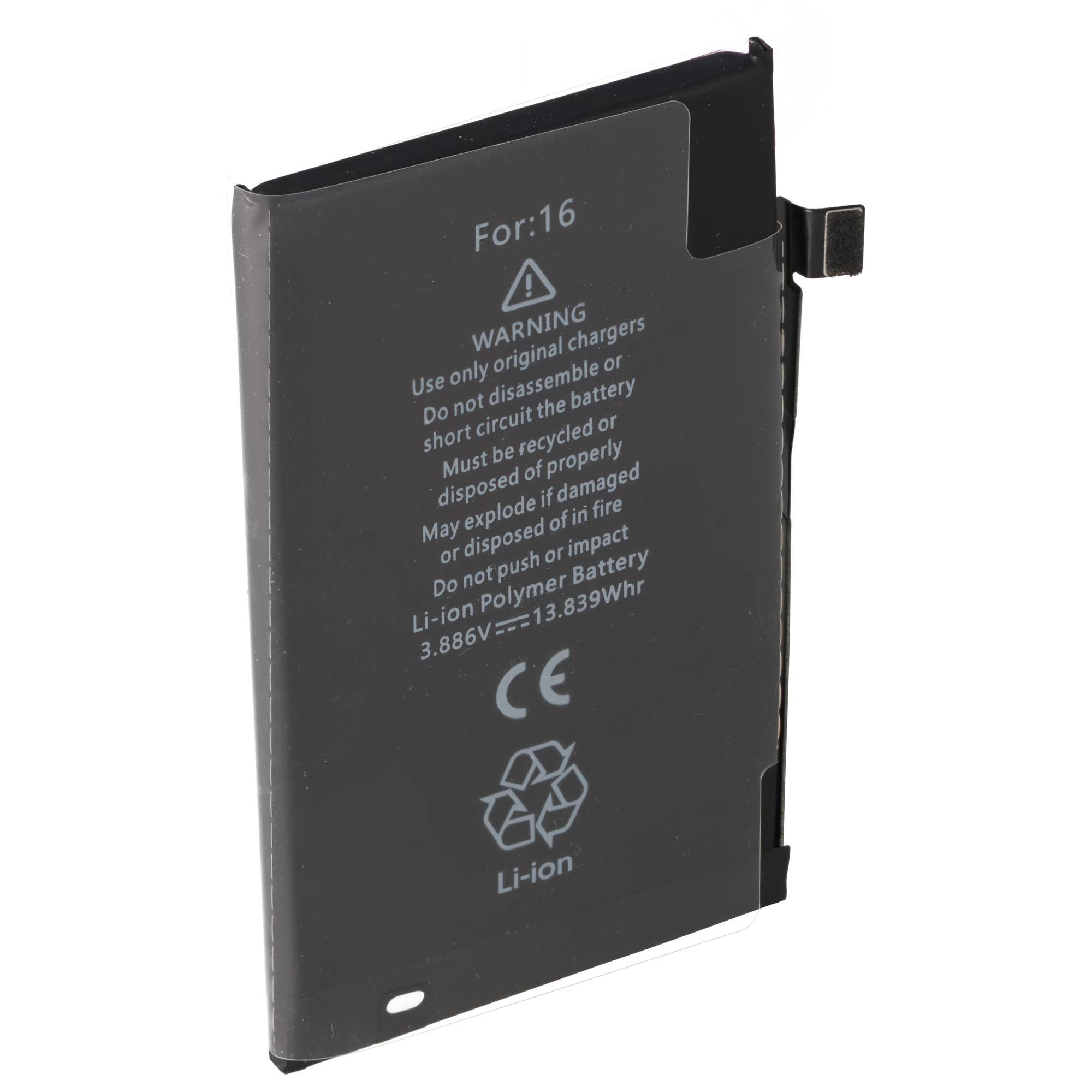 Ein rechteckiger Lithium-Ionen-Akku mit Text, der 