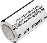3,6V ER14250 Batterie, zylindrische Form, mit Warn- und Spezifikationsetiketten. Wird in der Elektronik für hochenergetische Anwendungen verwendet.