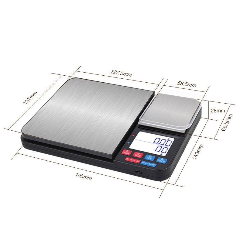 Digitale Küchenwaage mit Doppelwiegeplatten 10 kg/1g und 500g/0,01g