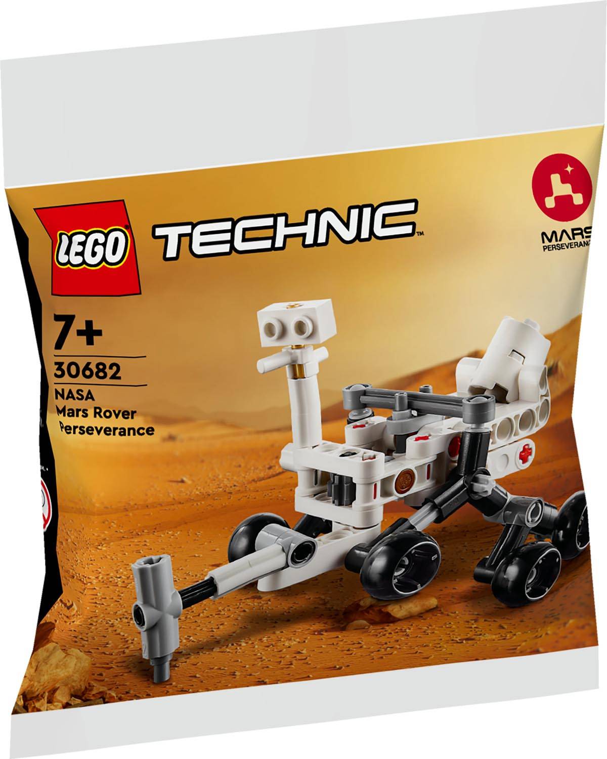 LEGO Technic Mars Rover Perseverance Set 30682 für Kinder ab 7 Jahren mit einem miniaturisierten Roboterfahrzeug mit Rädern, Kamera und Arm.