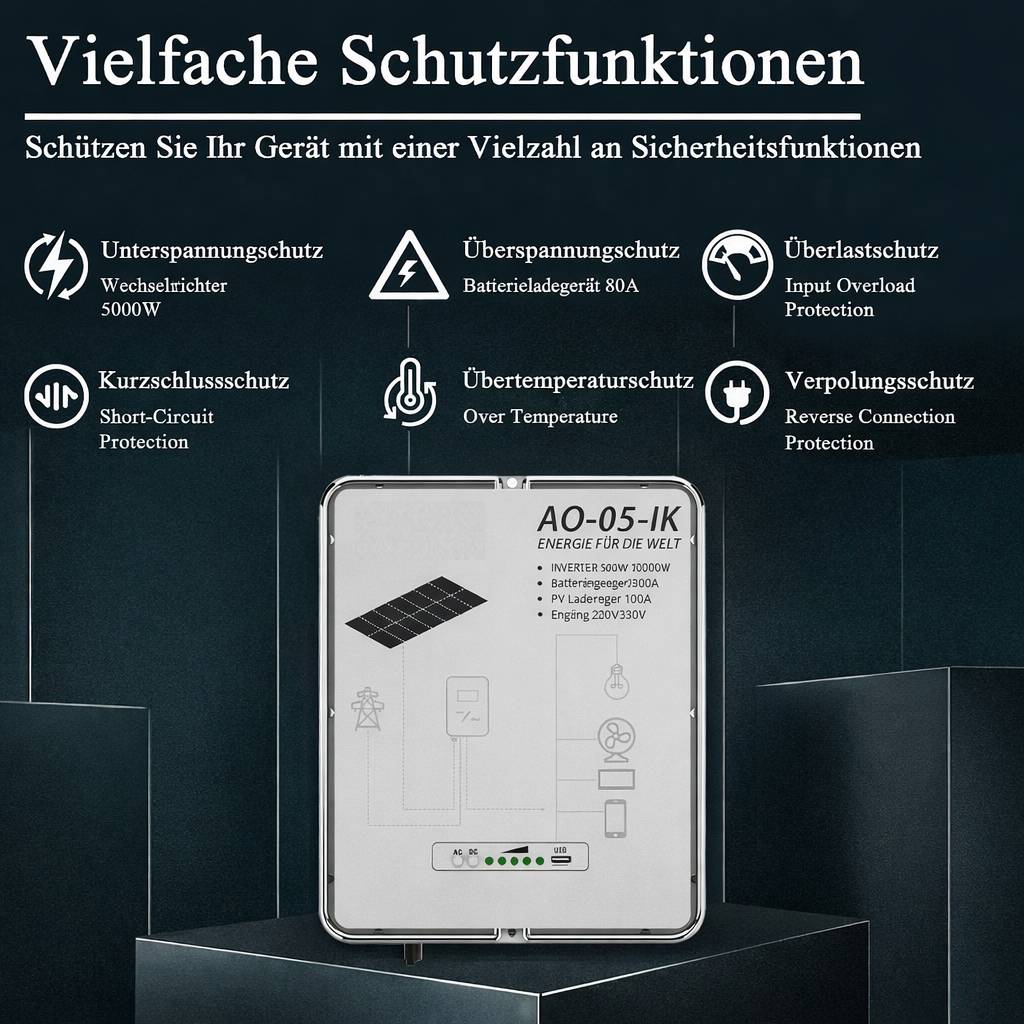 KAISER ELECTRONICS 1000W LiFePO4 Powerstation 2000Wh – Mobiler Akku mit Wechselrichter, 230V Reiner Sinus, Solareingang 300W