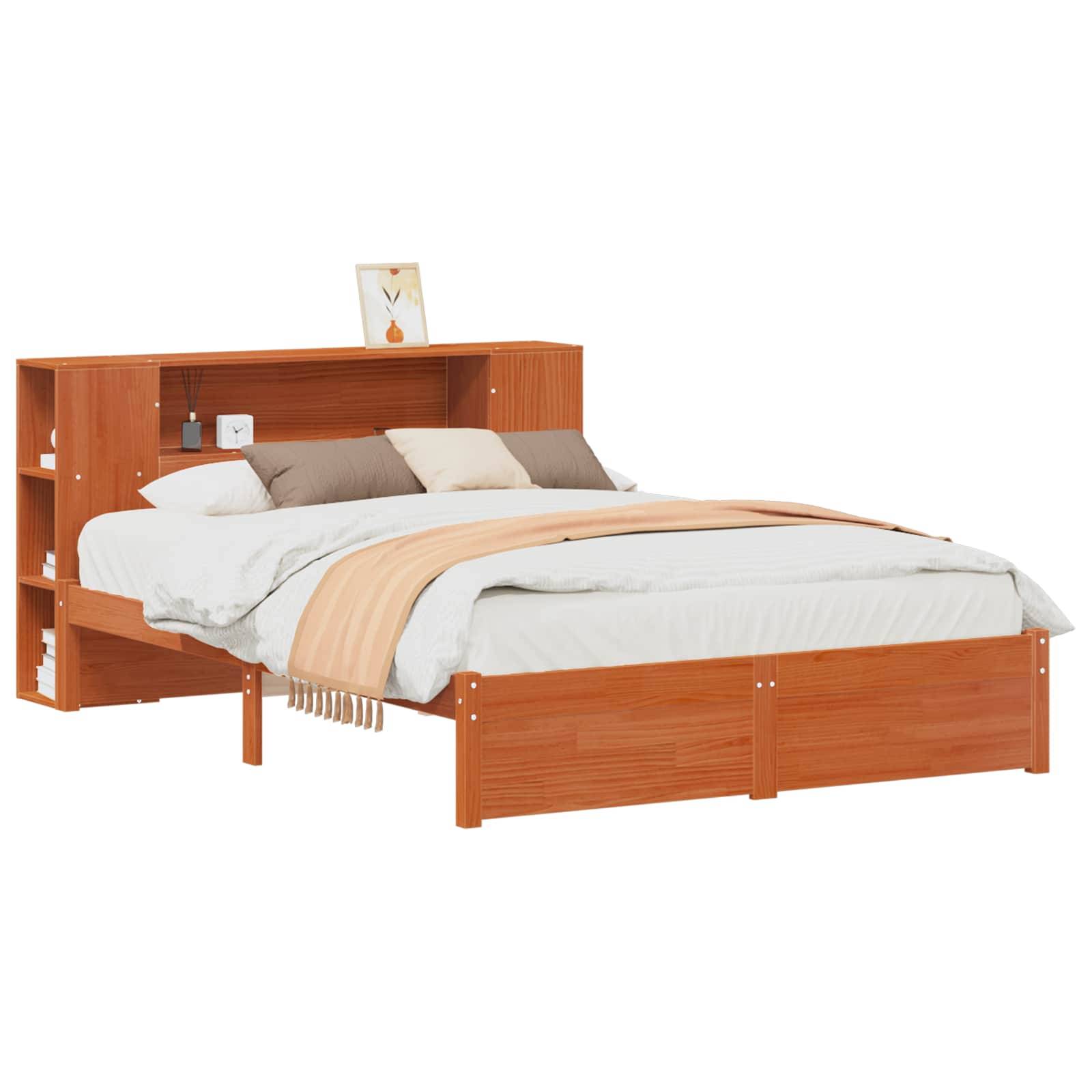 vidaXL Bettgestell mit Aufbewahrungskopfteil Wachsbraun 140 x 190 cm
