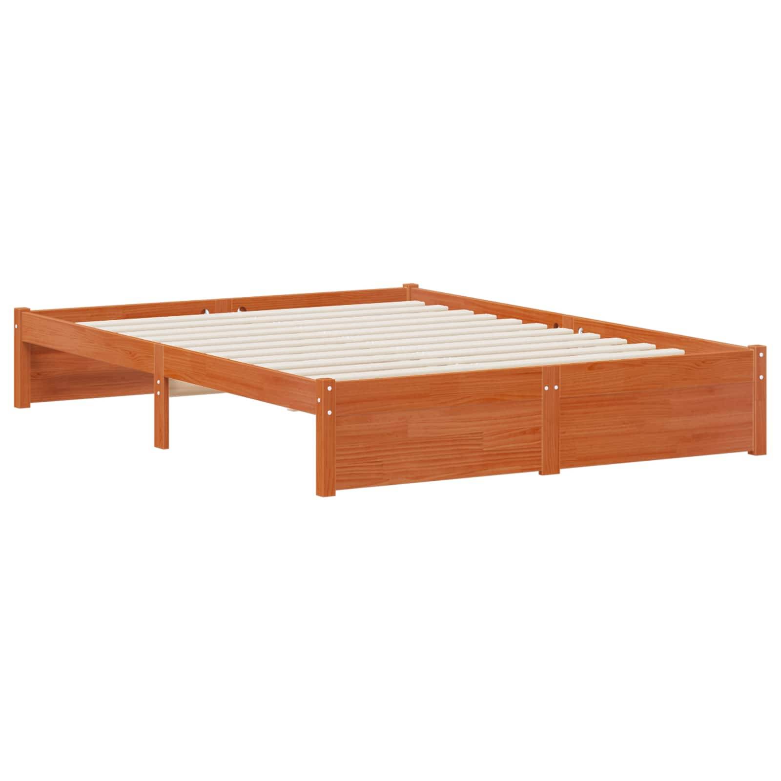 vidaXL Bettgestell mit Aufbewahrungskopfteil Wachsbraun 140 x 190 cm