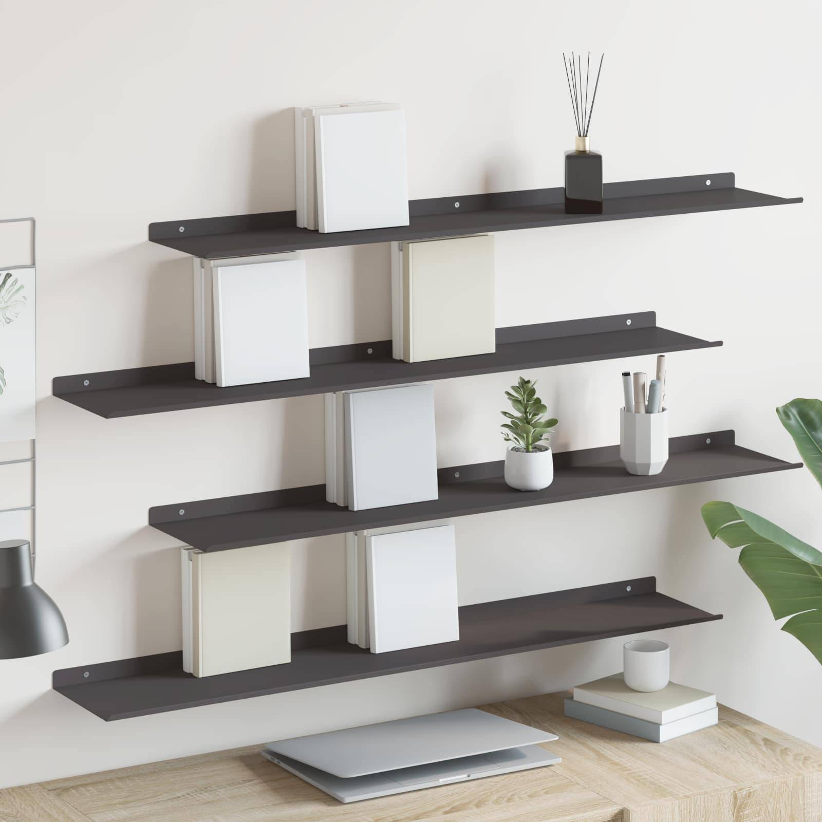 vidaXL Schwebendes Regal 4 pcs Schwarz 100 x 18 x 2,5 cm Stahl