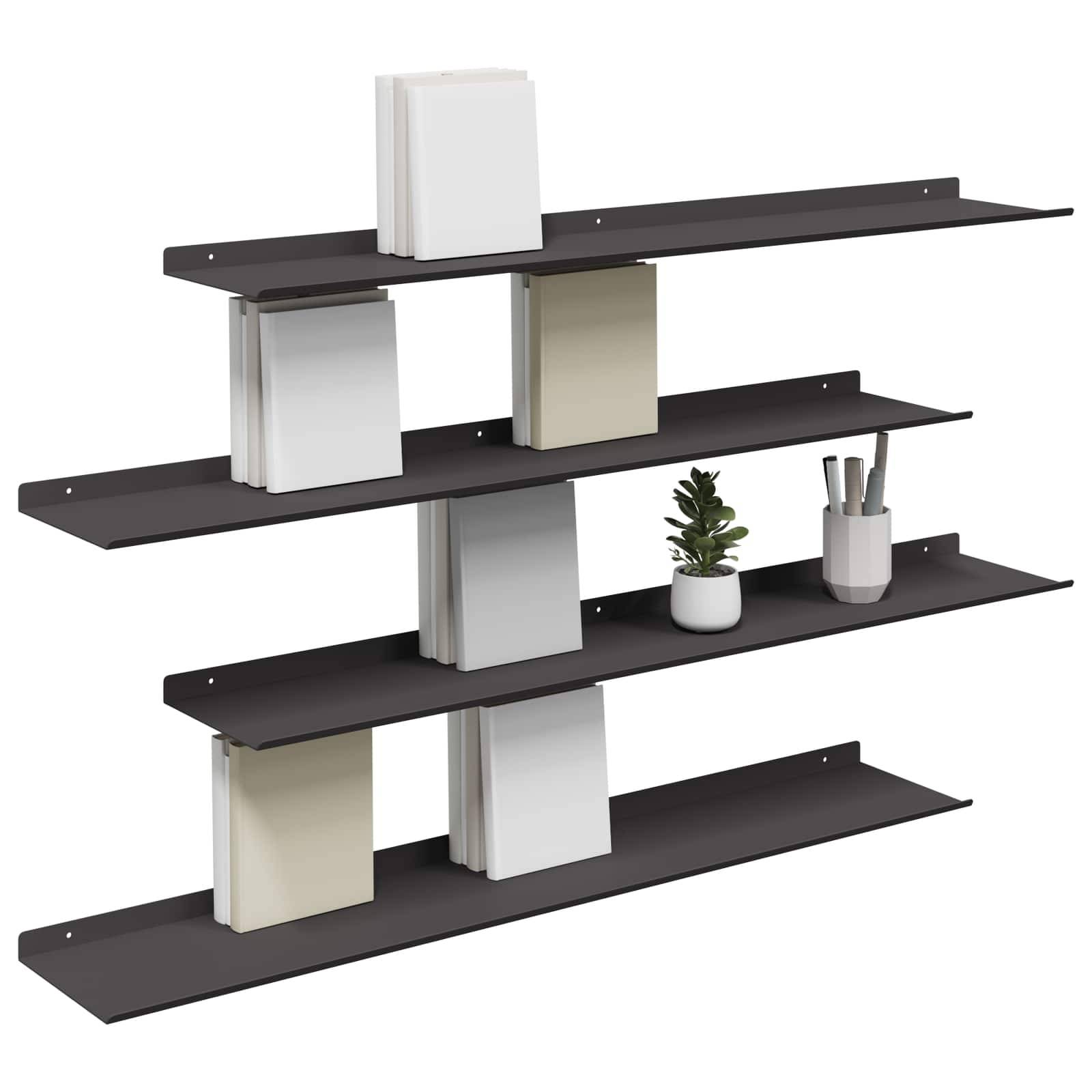 vidaXL Schwebendes Regal 4 pcs Schwarz 100 x 18 x 2,5 cm Stahl