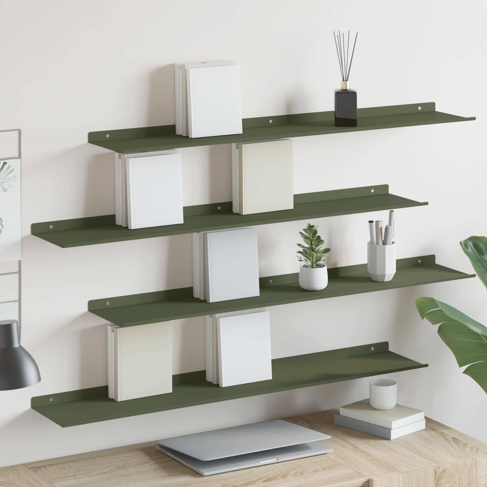 vidaXL Schwebendes Regal 4 pcs Olive Grün 100 x 18 x 2,5 cm Stahl