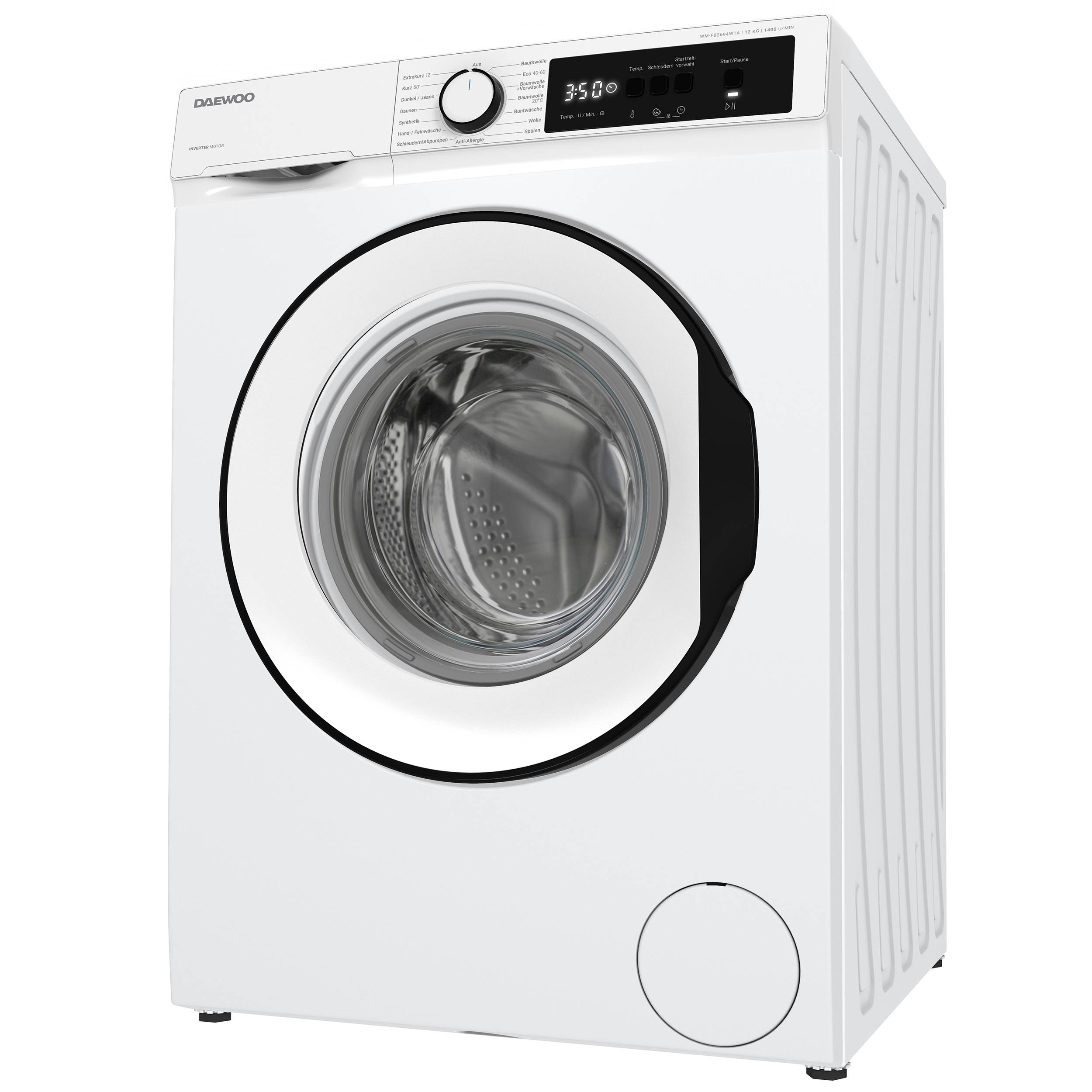 Daewoo WM-FB2694W1A-DE Waschmaschine Frontlader, 12 kg, 1400 U/min., Inverter-Motor, Allergy Safe-Programm, AquaStop