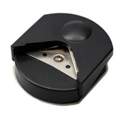 Ein schwarzer, runder Bleistiftspitzer mit sichtbarer metallischer Klinge, entwickelt zur Verwendung mit kleinen bis mittelgroßen Bleistiften.