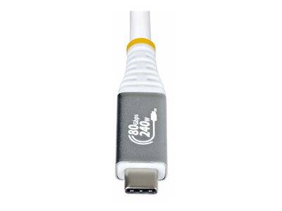 Ein USB-Typ-C-Kabel mit der Aufschrift „80 Gbps 240 W