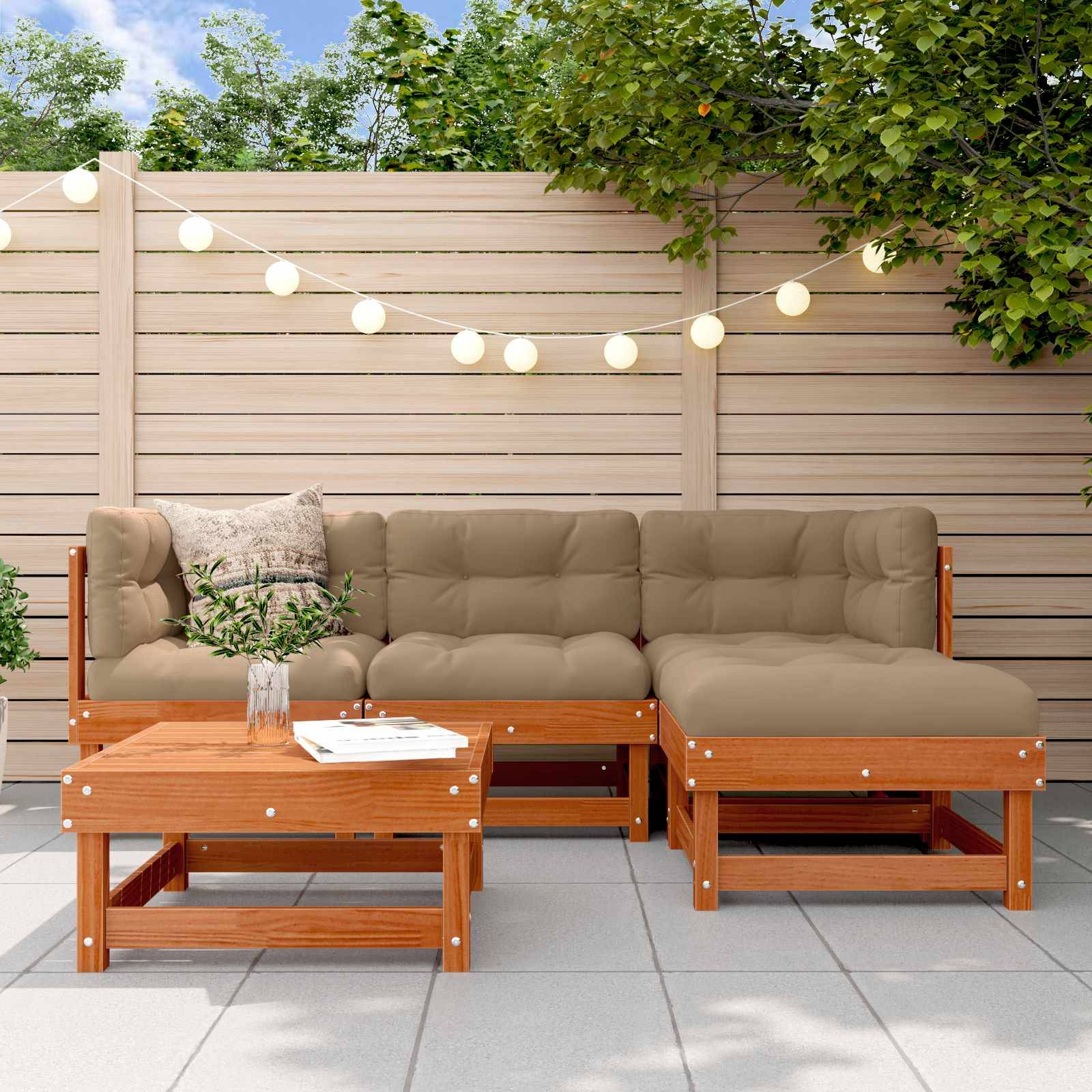 vidaXL Garten-Lounge-Set 15 pcs Wachsbraun Massives Kiefernholz