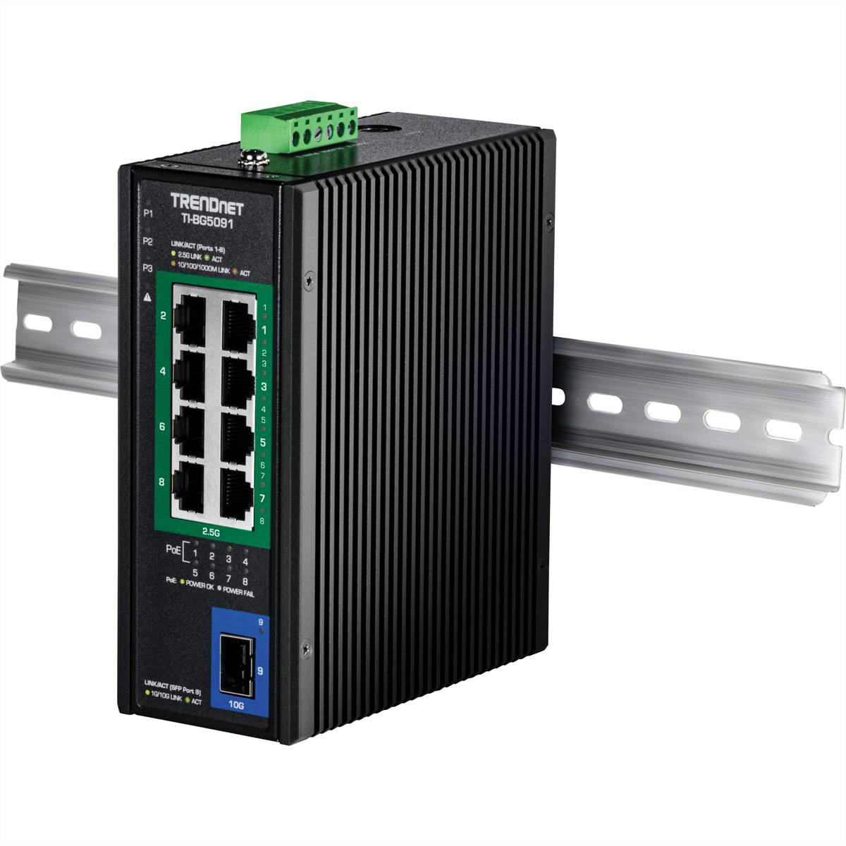 TRENDnet TI-BG5091B DIN-Rail Switch 2,5G 9-Port Industrial PoE++ mit 10G Ports
