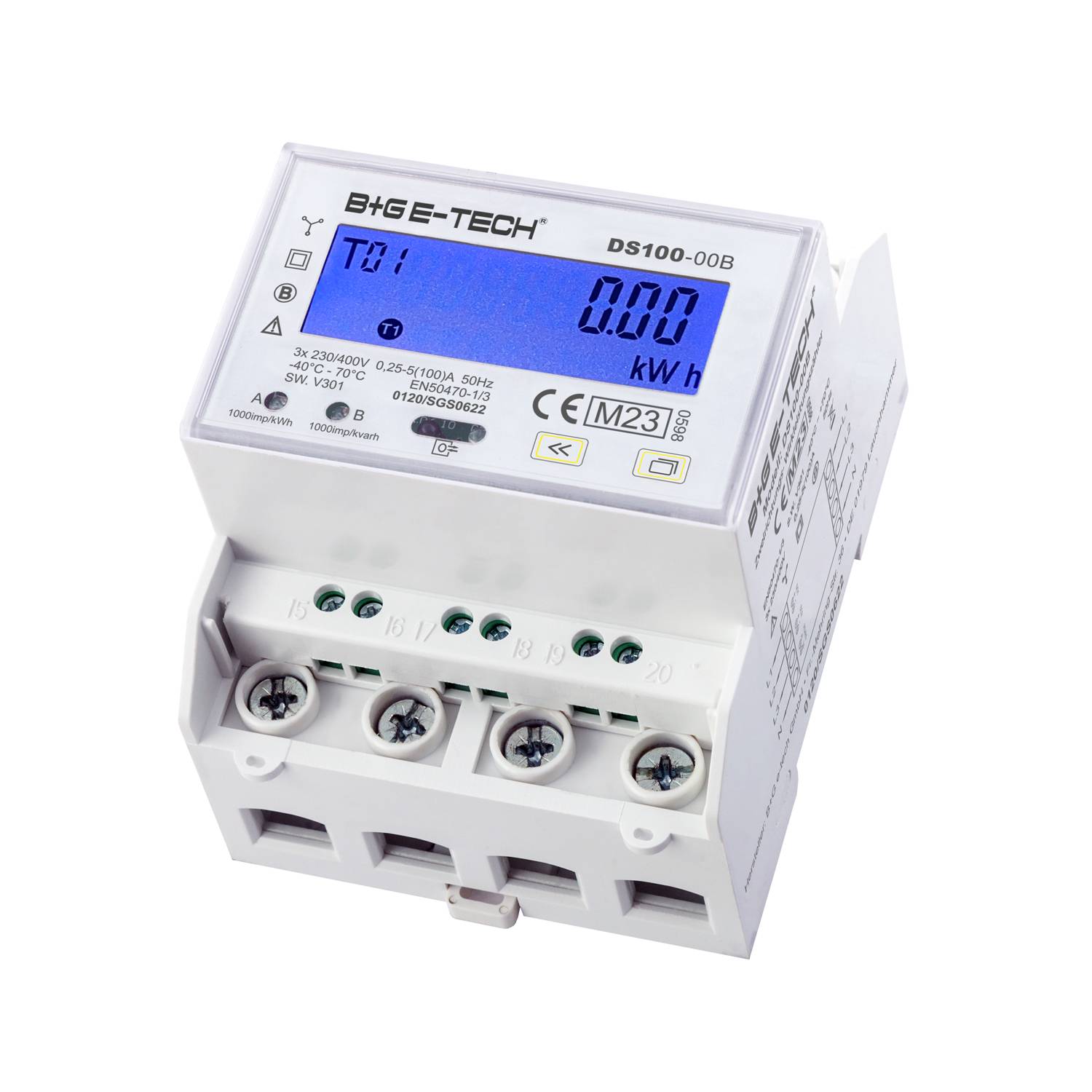 Ein digitales Energiemessgerät, das auf seinem Bildschirm „0,00 kWh