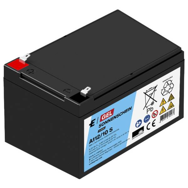 „Schwarze Batterie mit der Beschriftung GEL SONNENSCHEIN A112/10 S
