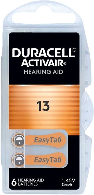 DURACELL Knopfzelle Activair, Typ 13, Zink Air, 1,45V, 6 Stück
