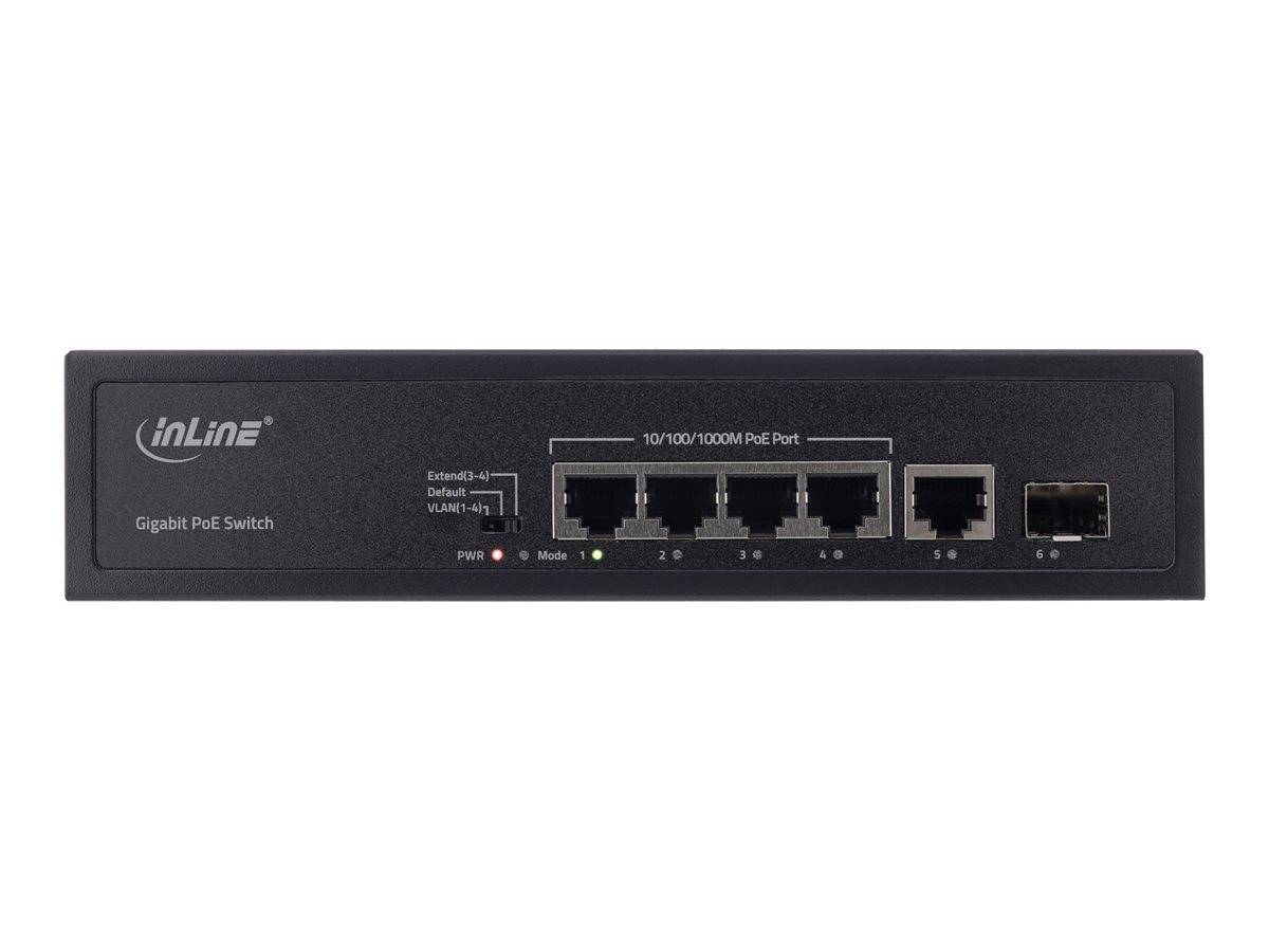 InLine® PoE+ Gigabit Netzwerk Switch 5 Port (4x PoE+), 1xSFP, 1Gb/s, Desktop Netzwerk-Infrastruktur