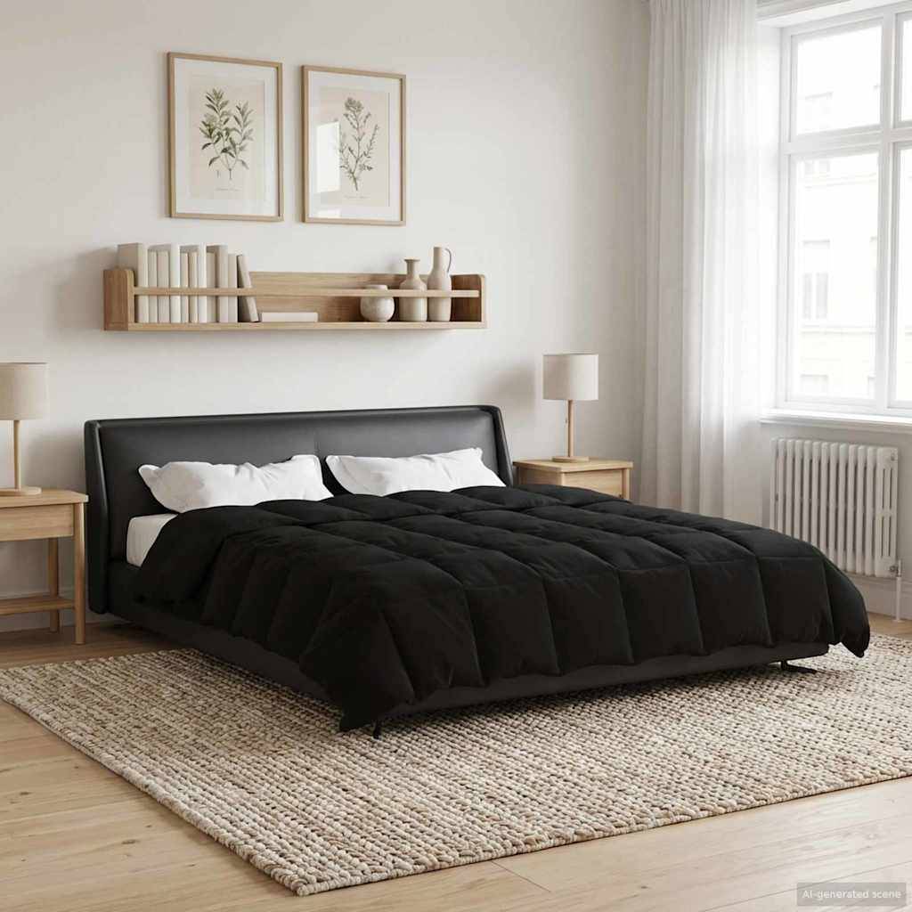 vidaXL Winterbettdecke Gepolstert Schwarz 220 x 260 cm Mikrofaser