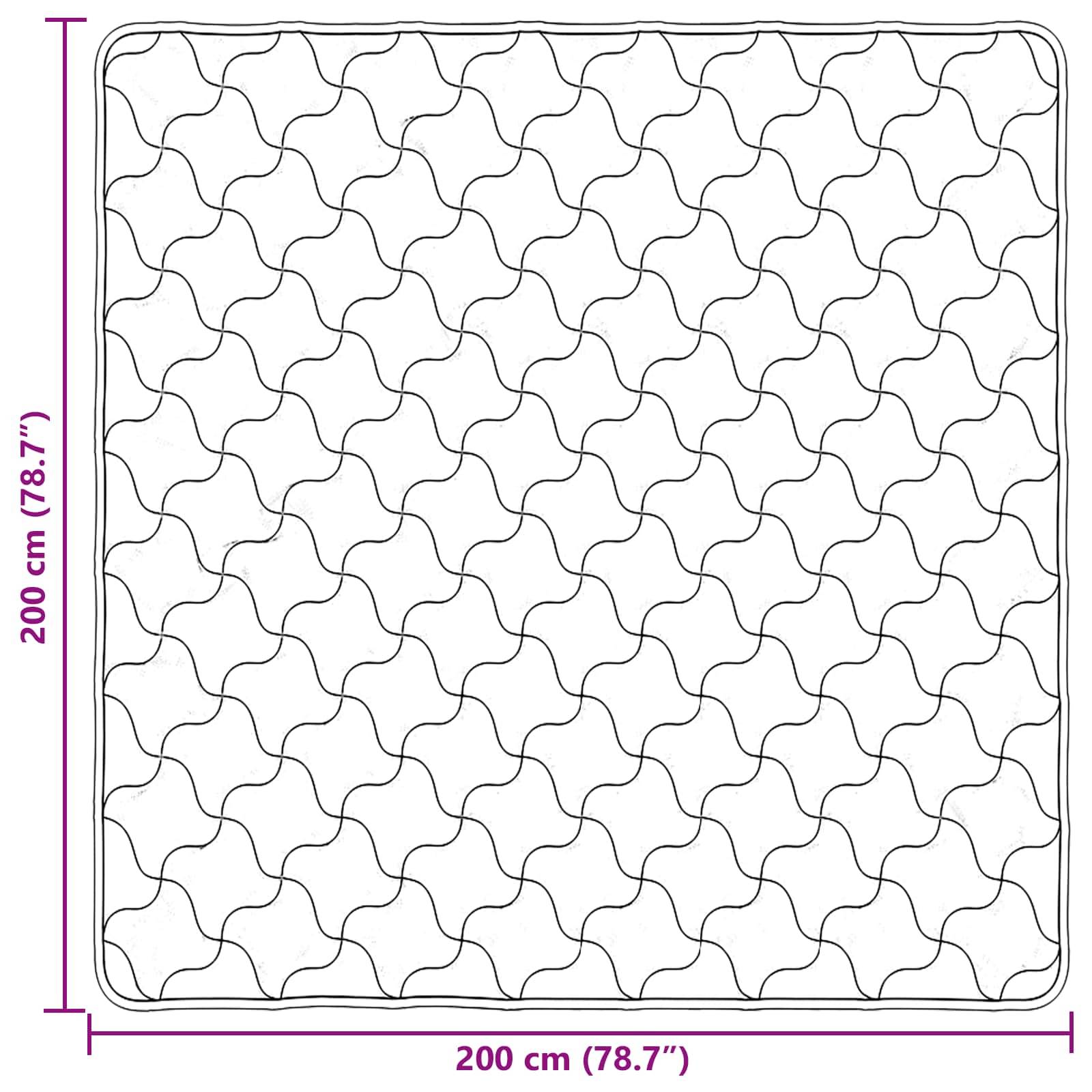 Eine quadratische Matratze mit wellenförmigem Muster, die auf jeder Seite 200 cm (78,7 Zoll) misst, dargestellt in einer technischen Zeichnung.