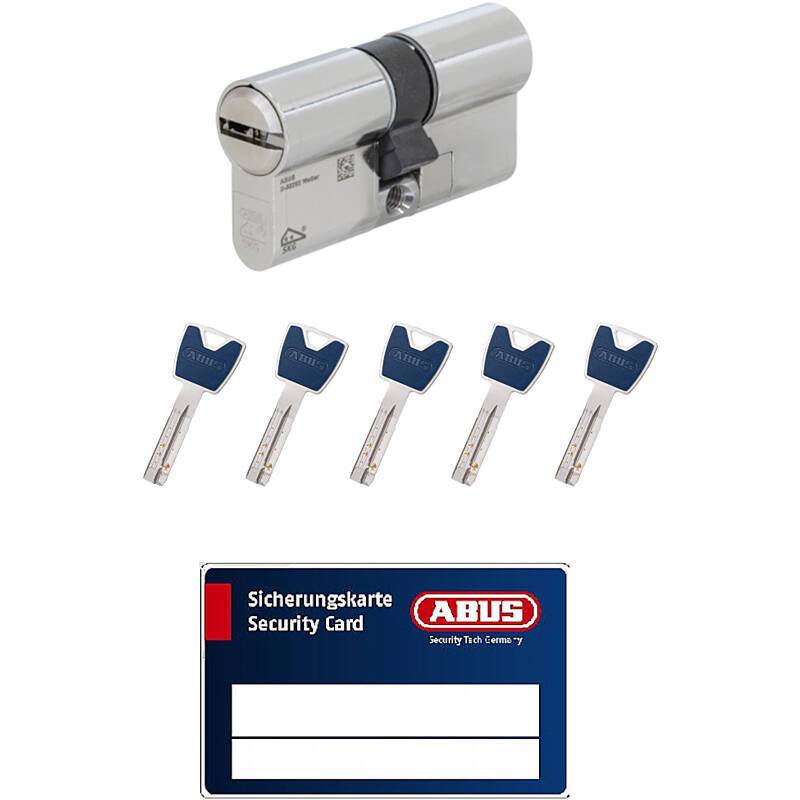 Ein Schließzylinder mit fünf Schlüsseln mit der Aufschrift „ABUS